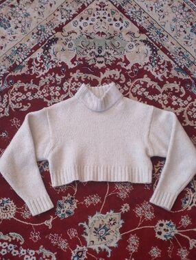 Wilfred Free By Aritzia Cropped Top Mock Neck 100% Merino Wool Sweater
